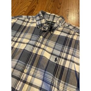 Ralph Lauren Men's Classic Fit Short Sleeve Shirt Blue Plaid Size Large